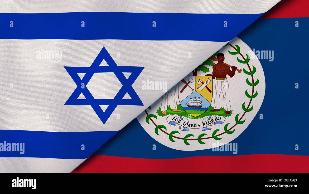 Two states flags of Israel and Belize. High quality business background ...