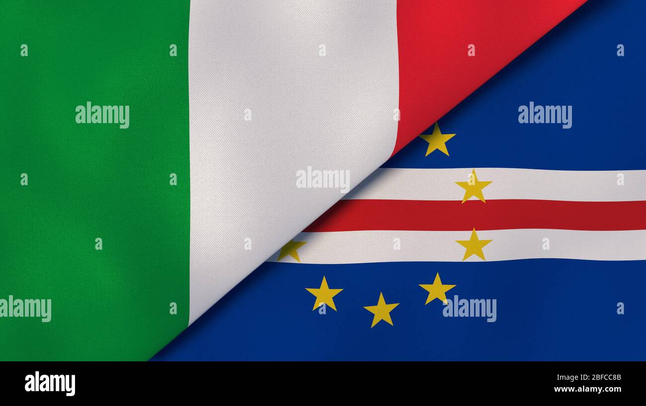 Two states flags of Italy and Cape Verde. High quality business background. 3d illustration