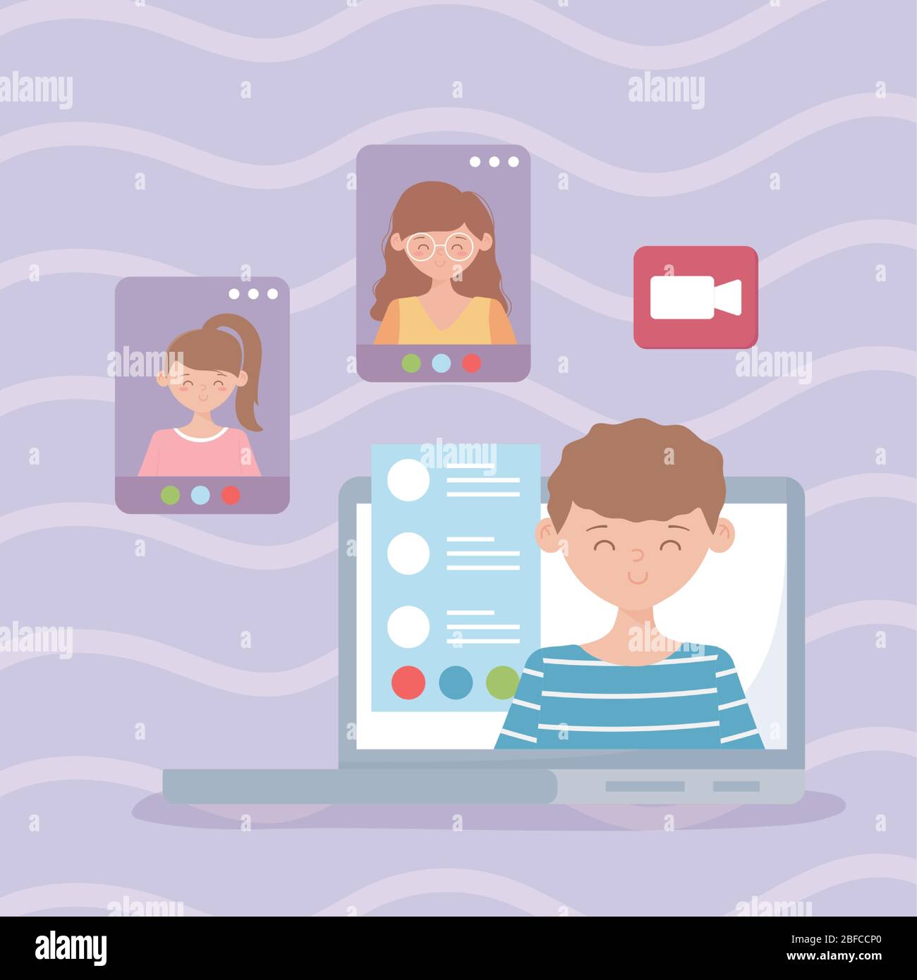 meeting online, group people work virtual chatting vector illustration Stock Vector