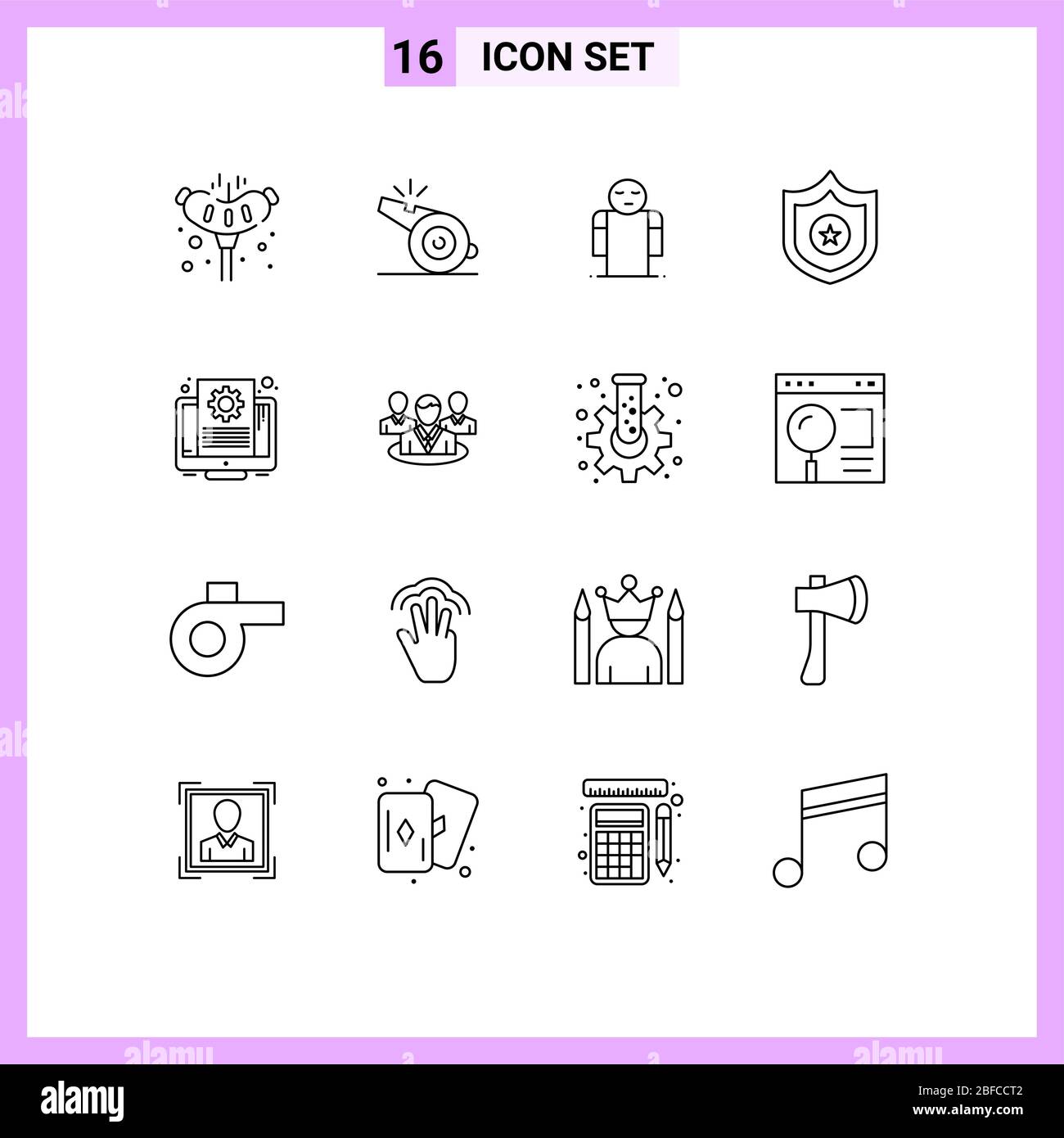 User Interface Pack of 16 Basic Outlines of setting, document, arms, shield, police Editable Vector Design Elements Stock Vector