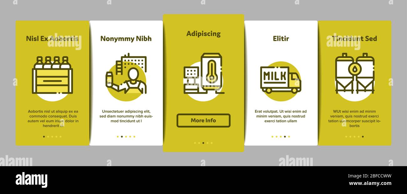 Milk Factory Product Onboarding Elements Icons Set Vector Stock Vector