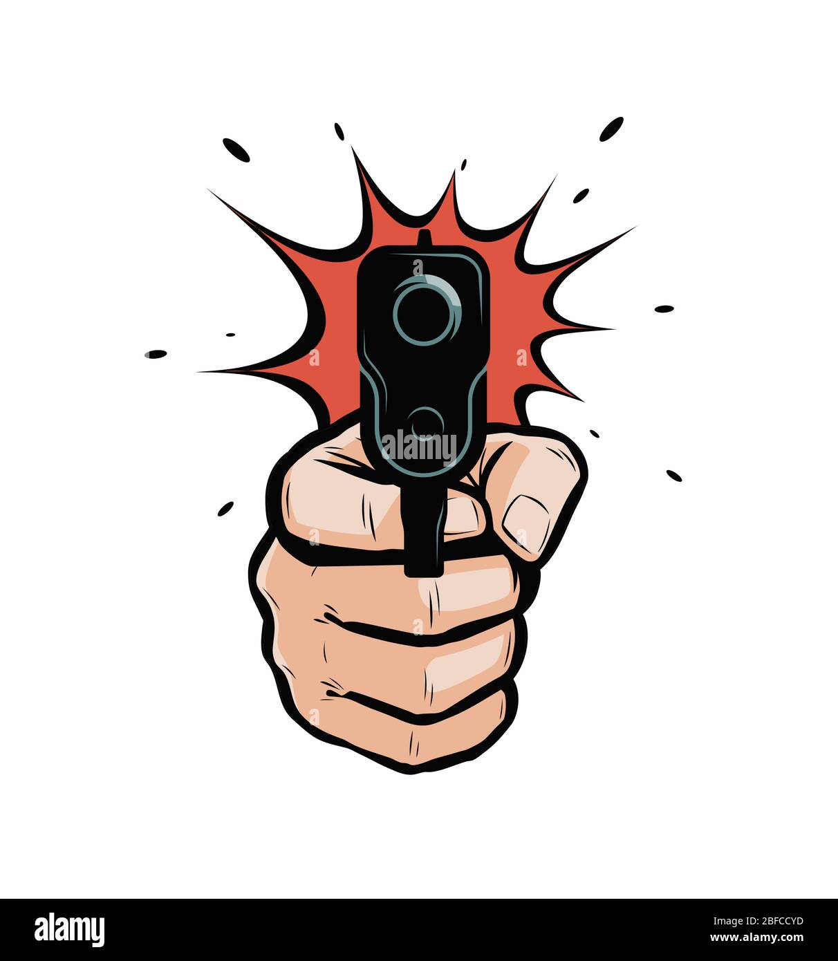 Gun in hand. Shooter cartoon vector illustration Stock Vector