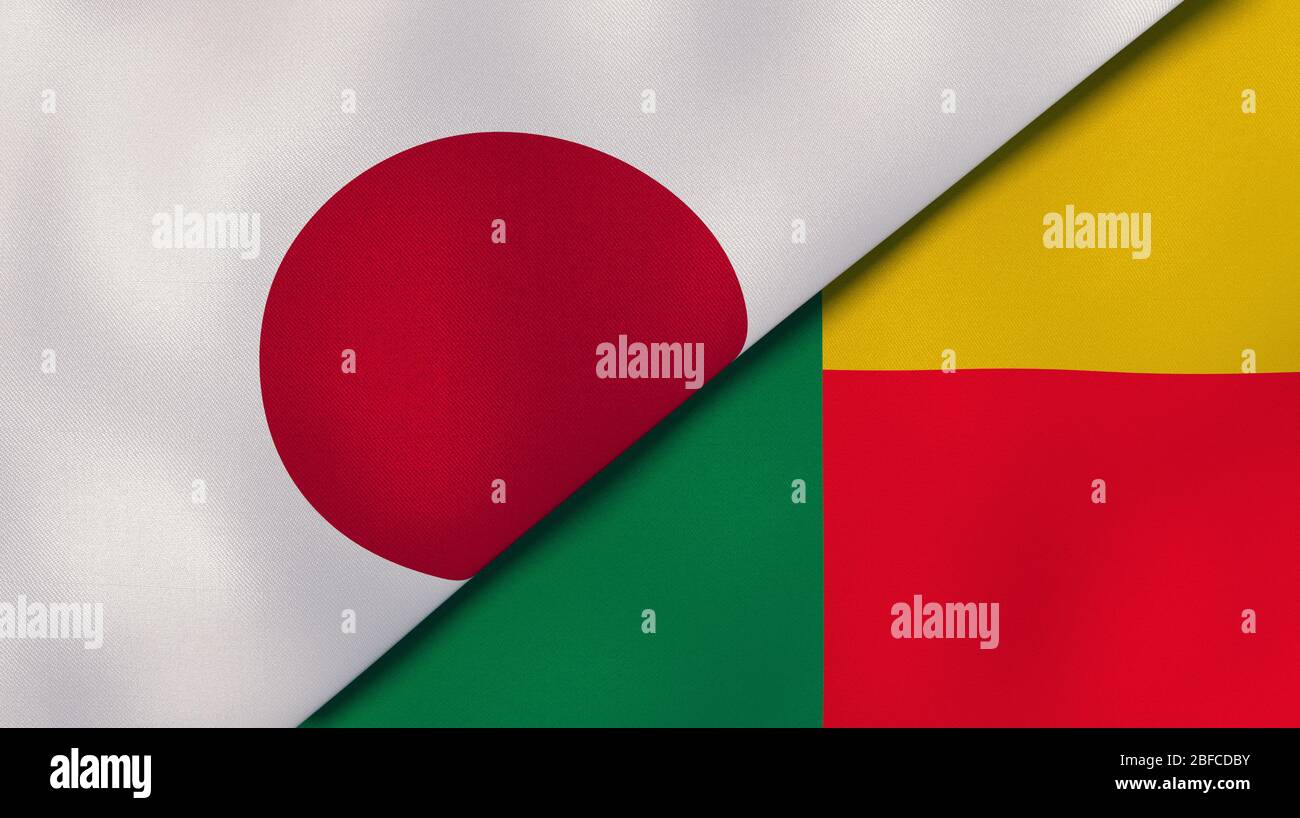 Two states flags of Japan and Benin. High quality business background