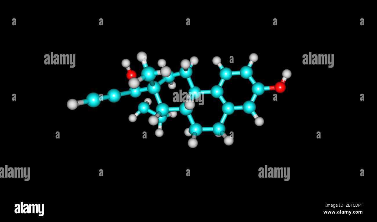 Ethinyl Estradiol Molecule - women's oral contraception on black Stock ...