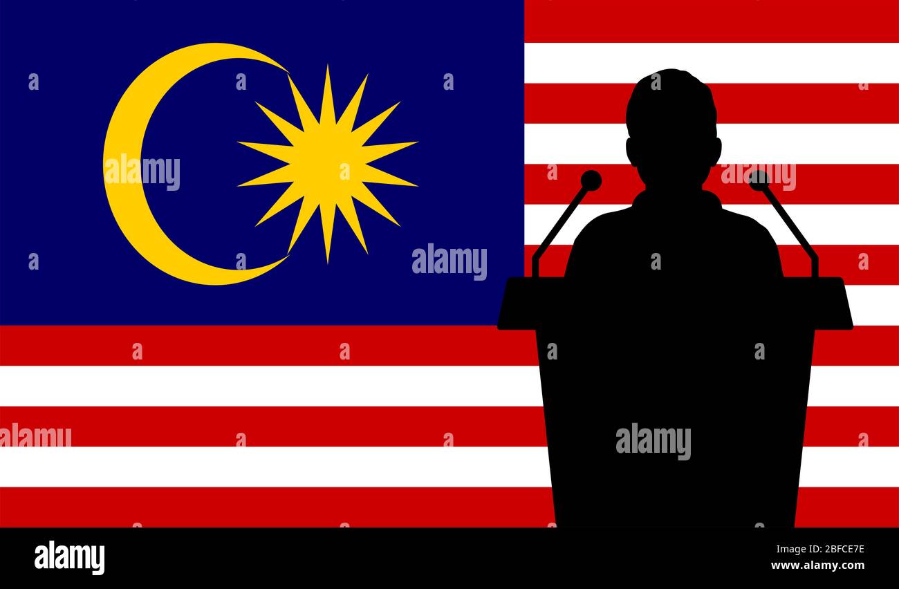 Orator Speaking From Tribune Malaysia Flag Background. Public Speaker ...