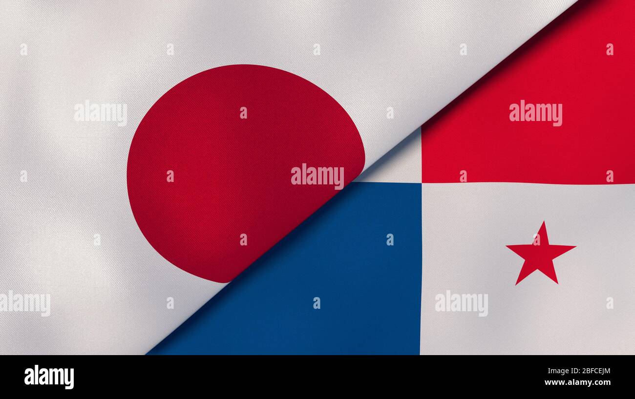 Two states flags of Japan and Panama. High quality business background. 3d illustration Stock Photo