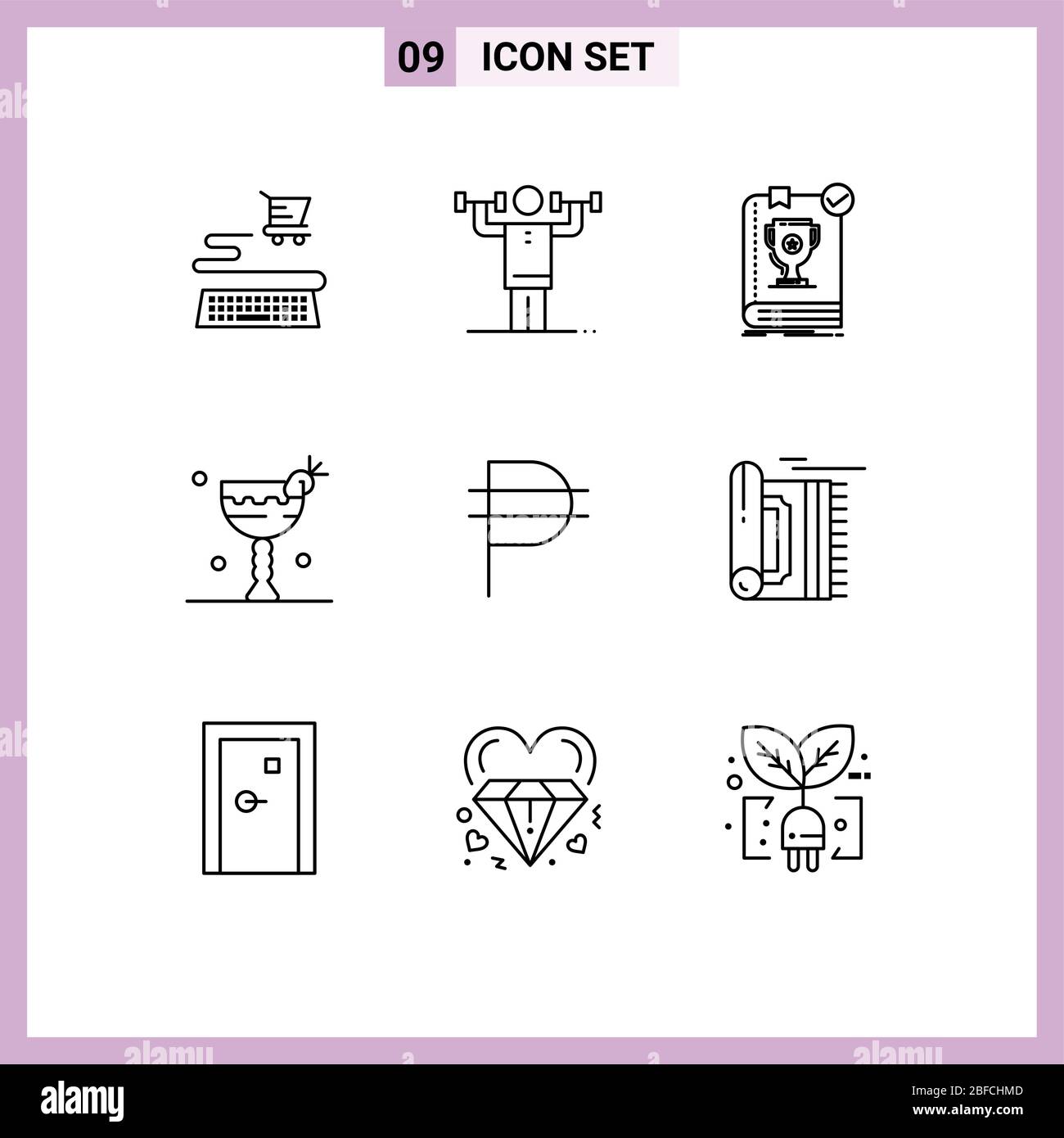 Set of 9 Modern UI Icons Symbols Signs for philippine, food, book, drink, rules Editable Vector Design Elements Stock Vector