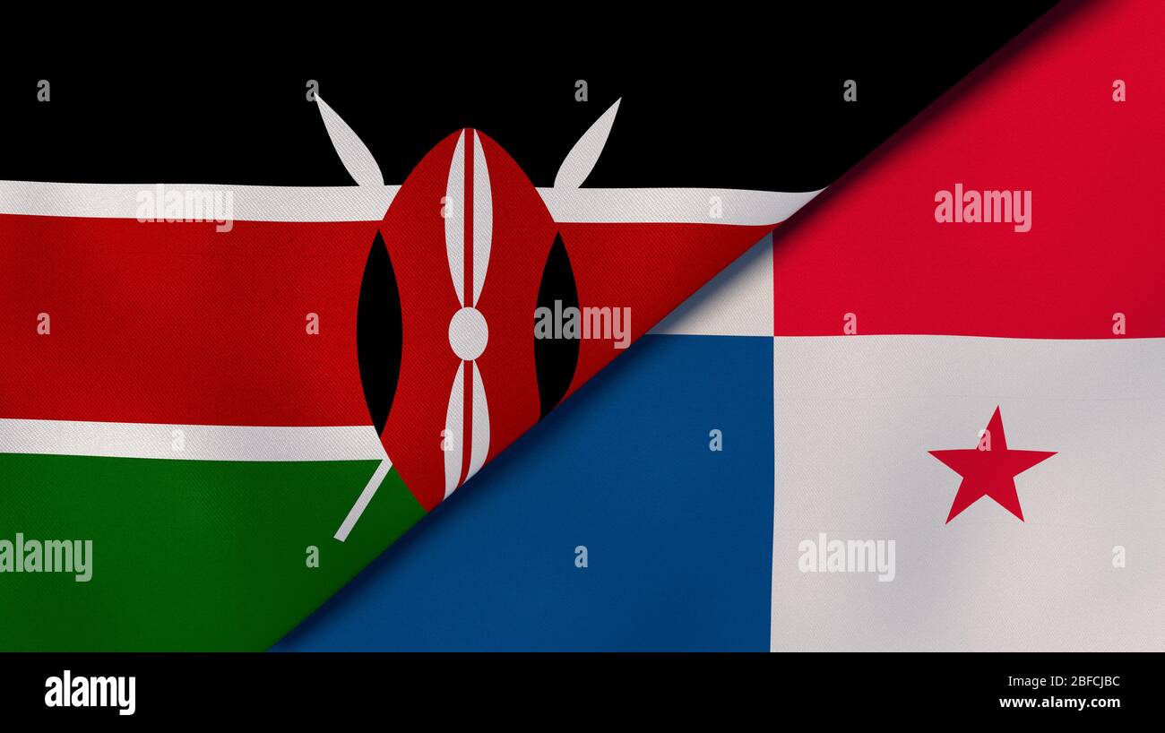 Two states flags of Kenya and Panama. High quality business background. 3d illustration Stock Photo