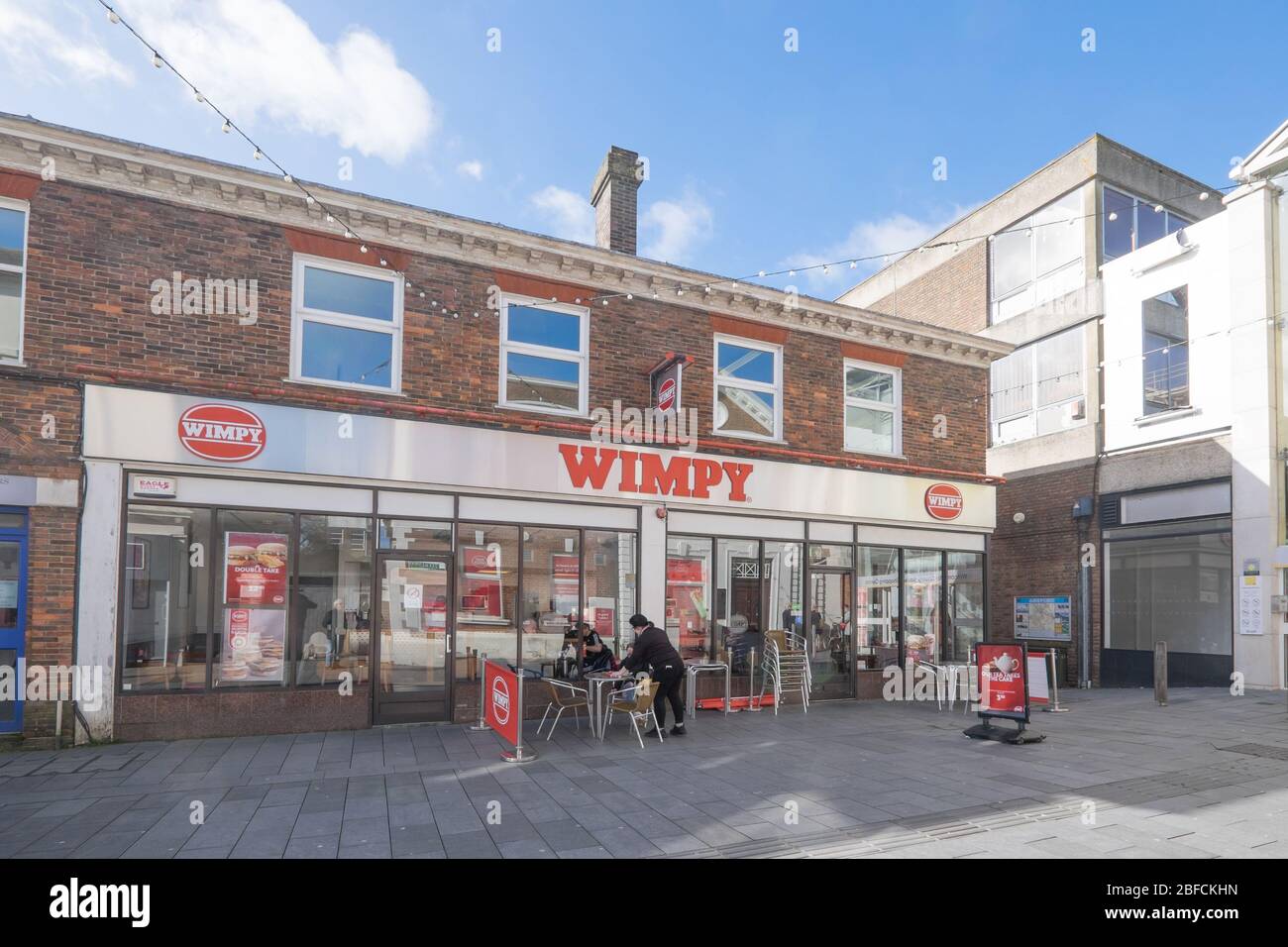 Ashford, Kent, United Kingdom - March 9, 2020: Wimpy burger and fast food restaurant on Tufton Street in Ashford town centre, UK Stock Photo