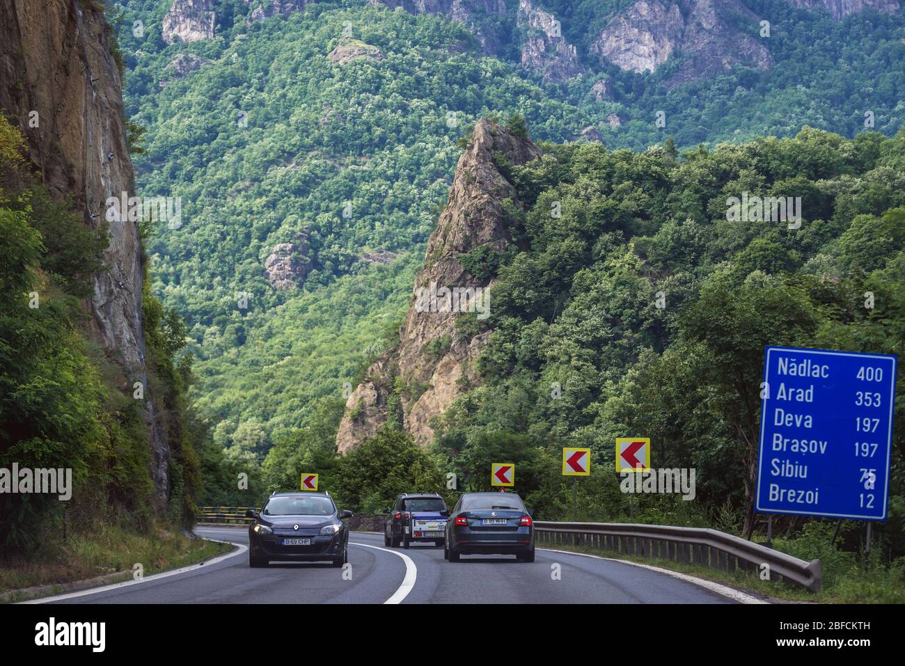 DN7 national road, part of European route E81 in Valcea County in Wallachia region of Romania Stock Photo