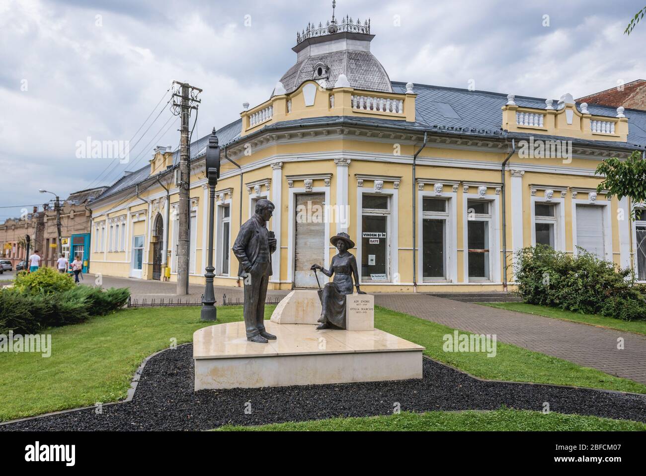 Sculptures of Ady Endre and Otilia Marchis in Carei, small city in Satu Mare County, northwestern Romania Stock Photo