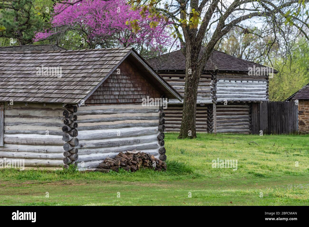 19th Century Fort Gibson military post that guarded the American frontier in Indian Territory from 1824 until 1888 near what is now Fort Gibson, OK. Stock Photo