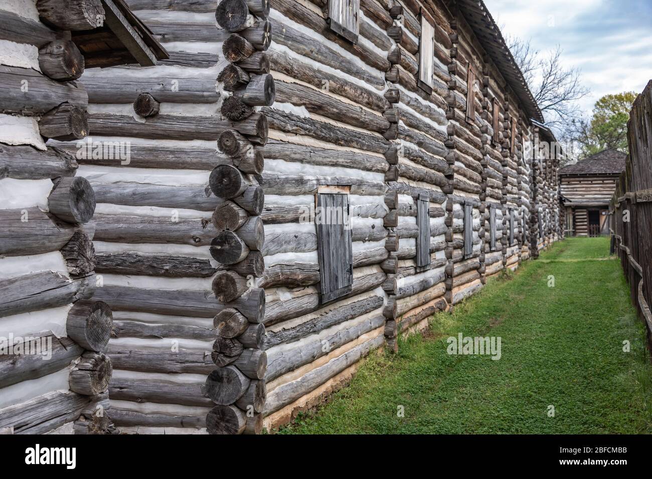 Stockade at Fort Gibson, a historic military site in Oklahoma that guarded the American frontier in Indian Territory from 1824 until 1888. Stock Photo