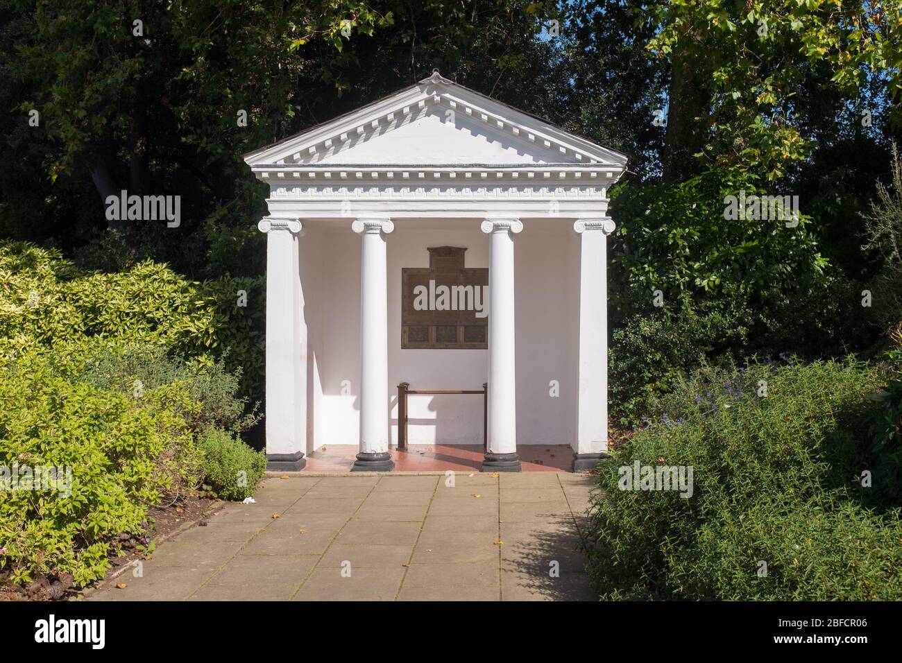Temple of Arethusa, Royal Botanical Gardens, Kew, London. William Chambers Architect. Inside is a  memorial to the Kew Guild Members and Royal Botanic Stock Photo