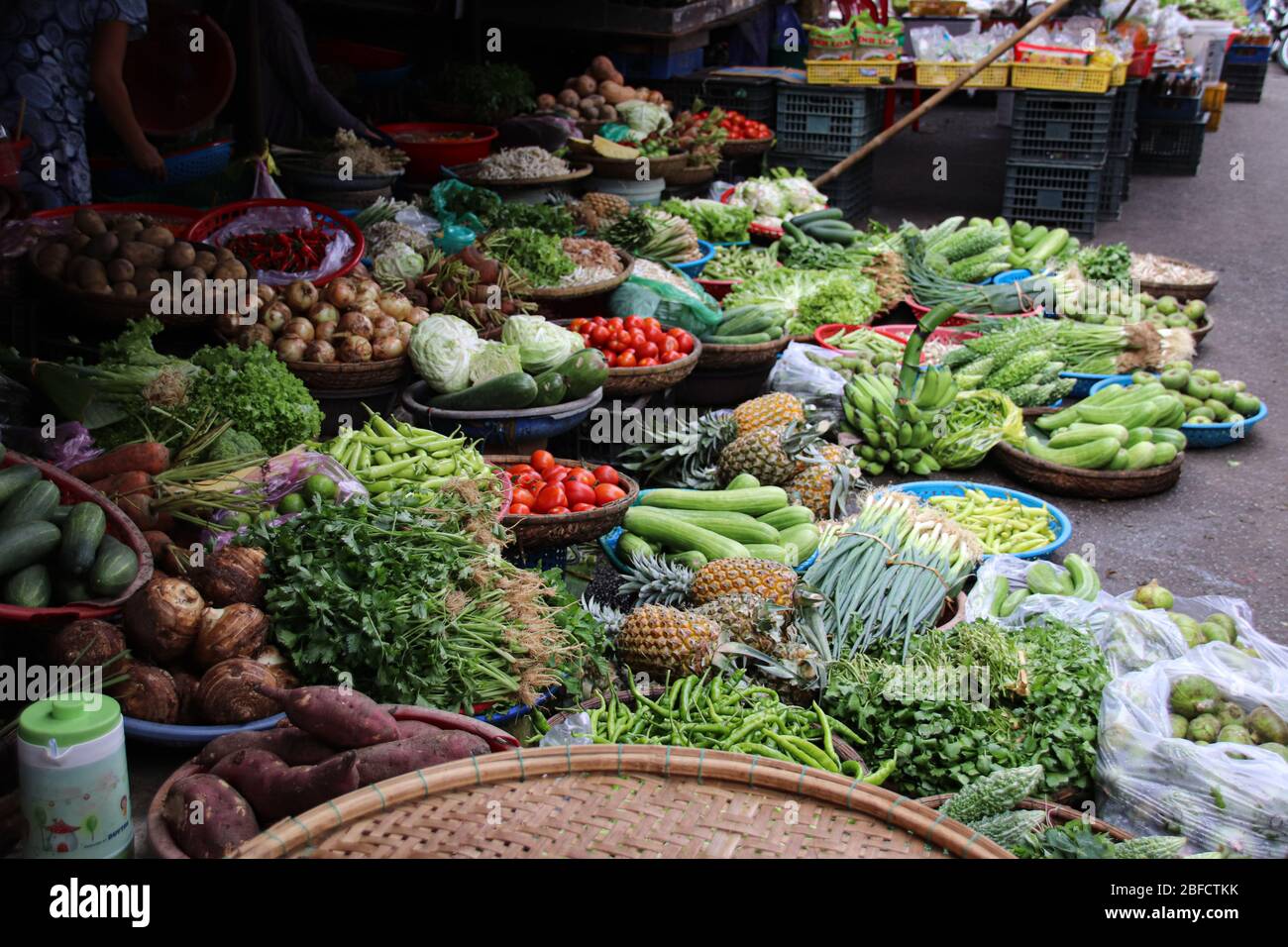 Fresh produce in the local market of Kampot, shows daily life and culture of Cambodia Stock Photo