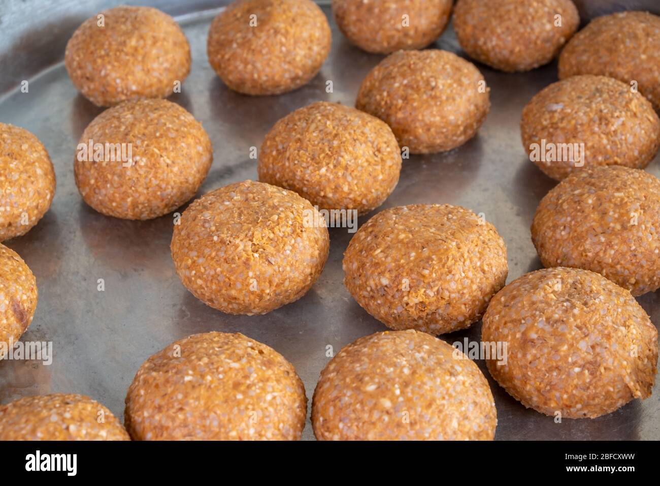 Turkish Food; Homemade Stuffed Meatballs, Turkish known as 'icli kofte' Stock Photo