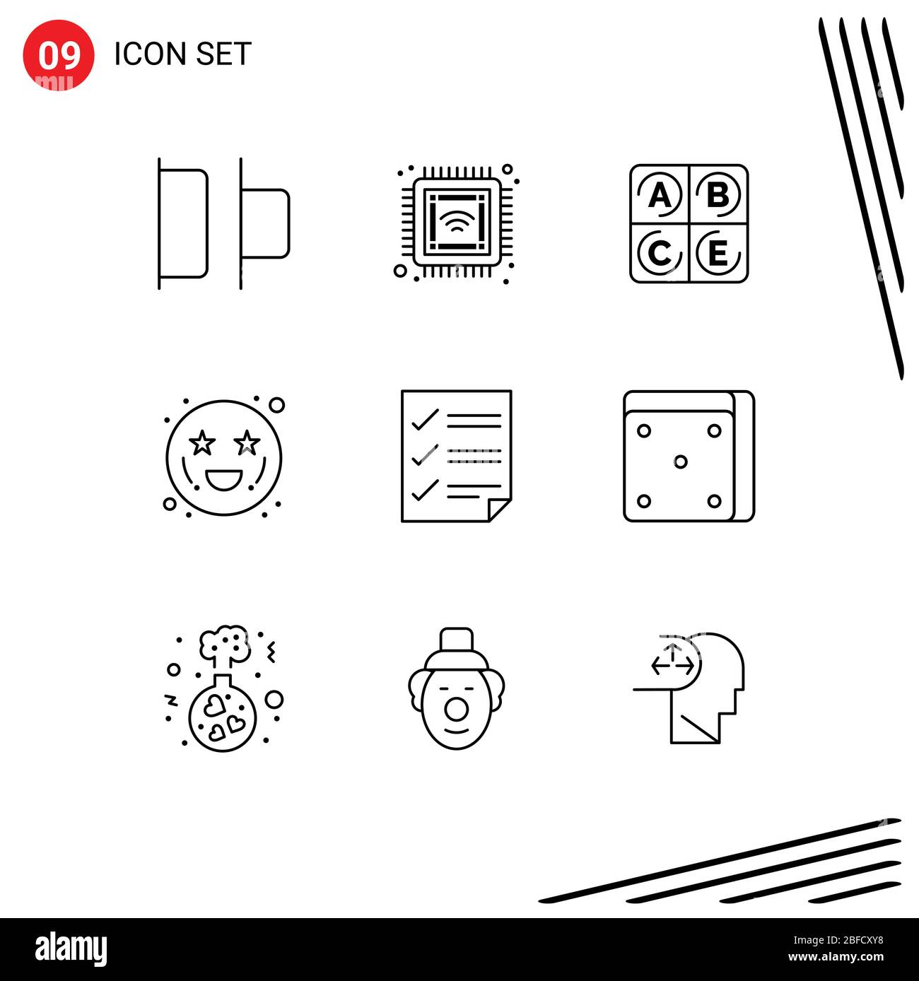 Pictogram Set of 9 Simple Outlines of page, data, vitamin, checkmarks, emots Editable Vector Design Elements Stock Vector
