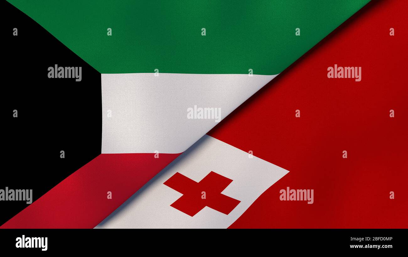 Two states flags of Kuwait and Tonga. High quality business background. 3d illustration Stock Photo