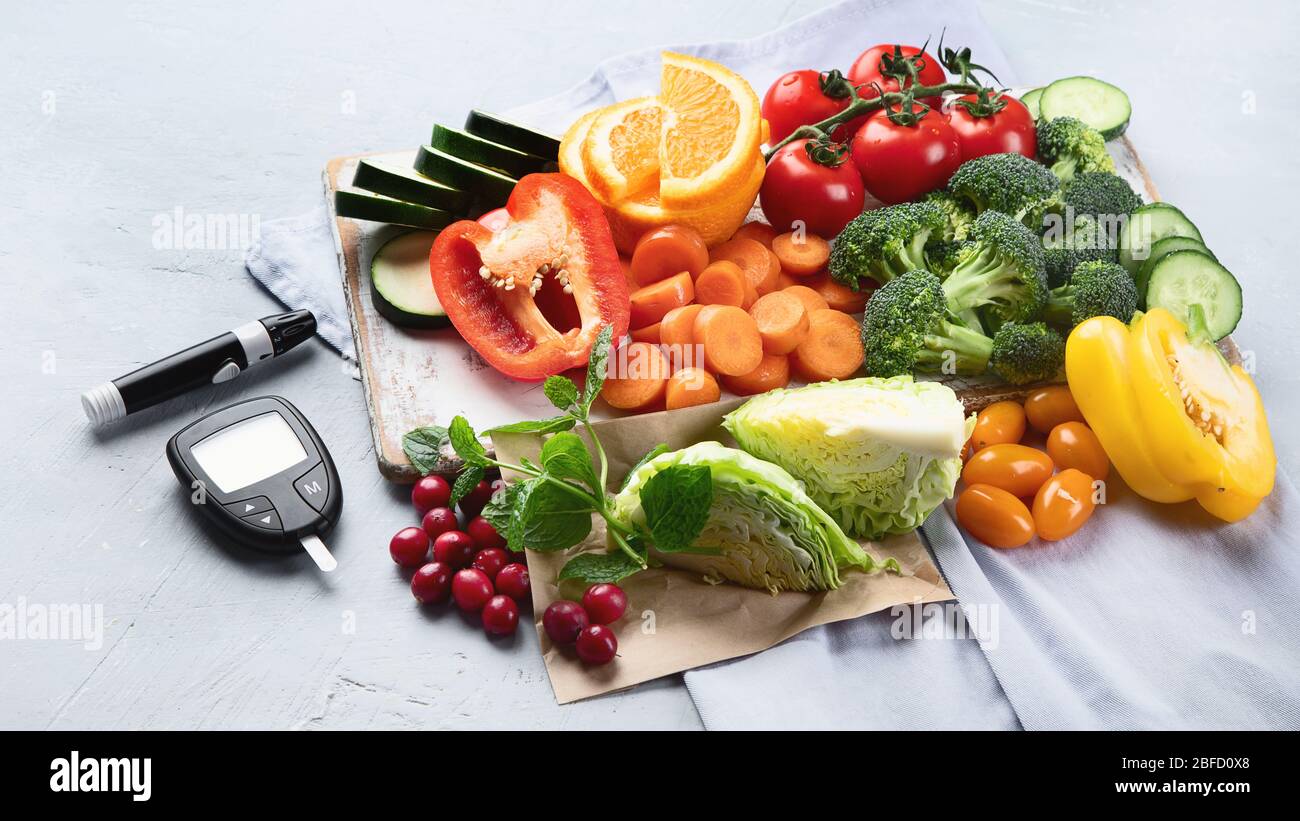Low glycemic healthy foods for  diabetic diet. Food with foods high in vitamins, minerals,  antioxidants, smart carbohydrates. Stock Photo