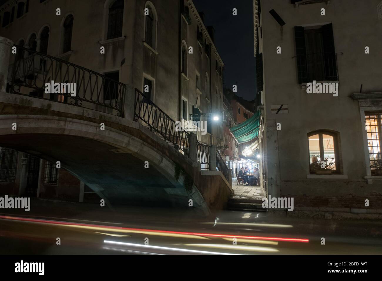 A nigh time view of a Venice canal Stock Photo
