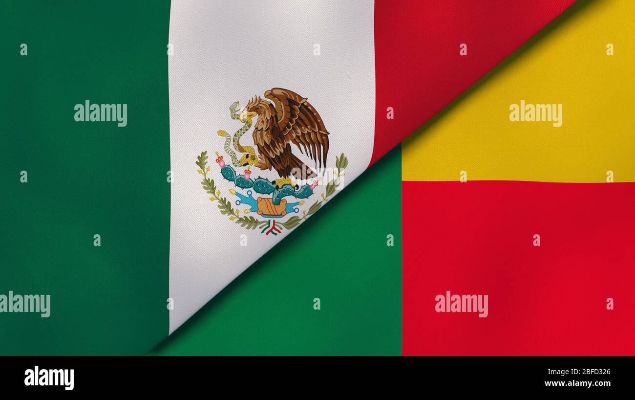 Two states flags of Mexico and Benin. High quality business background. 3d illustration Stock Photo