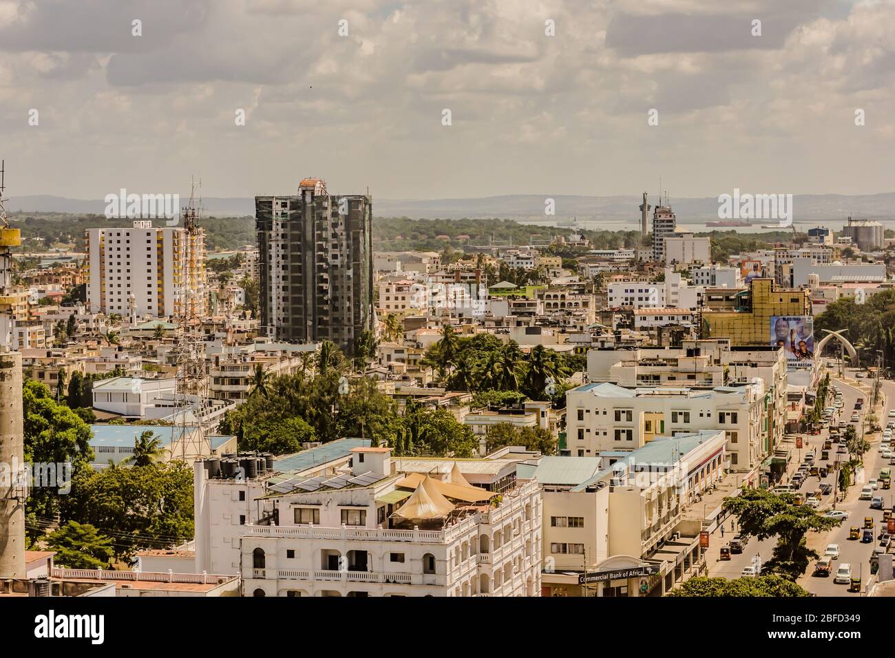 A view of Mombasa town with the port in the background Stock Photo