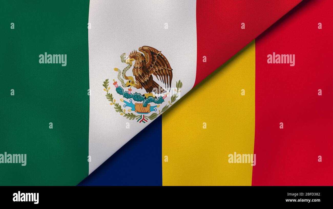 Two states flags of Mexico and Chad. High quality business background. 3d illustration Stock Photo