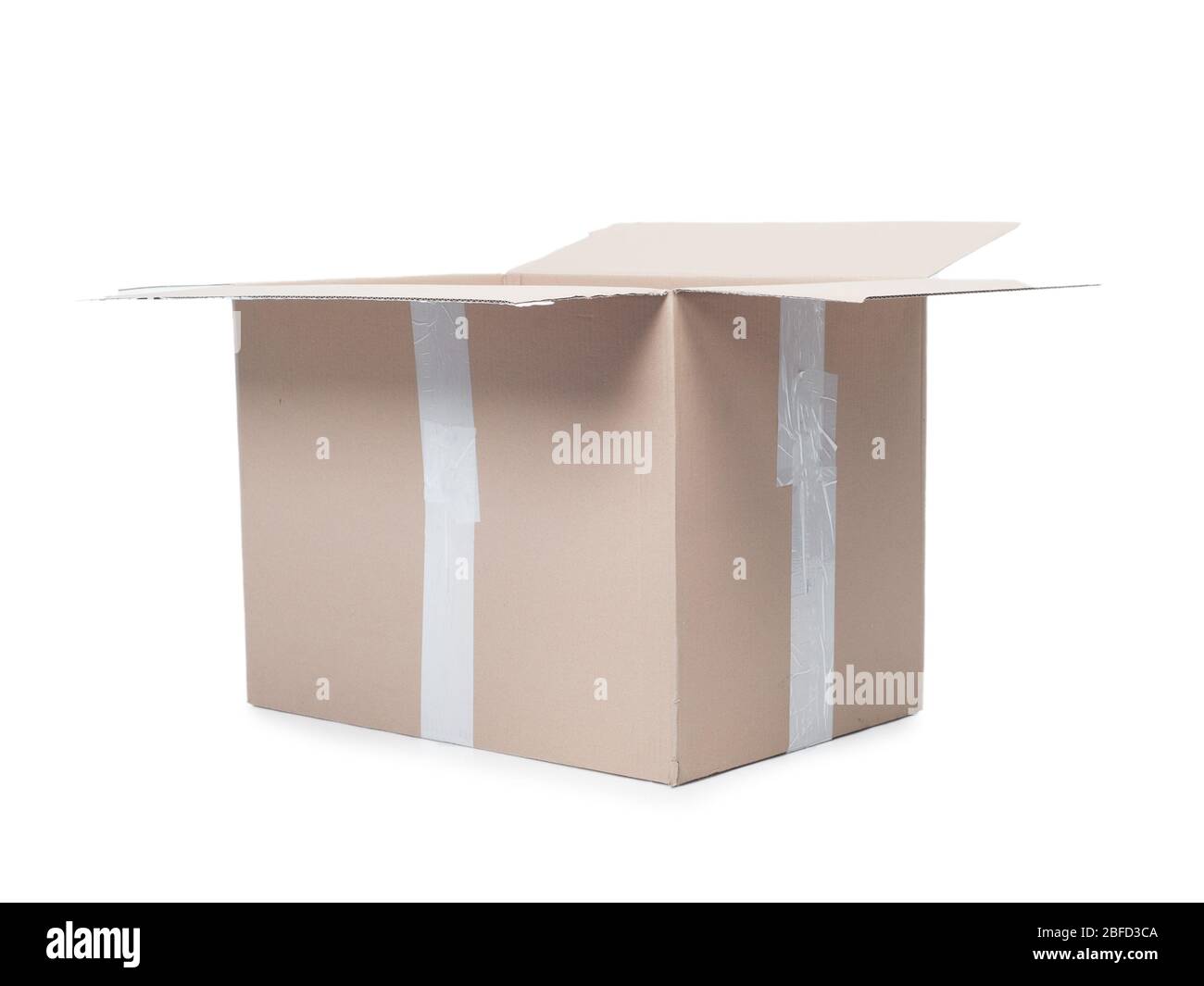 Open empty cardboard box isolated on white background Stock Photo - Alamy