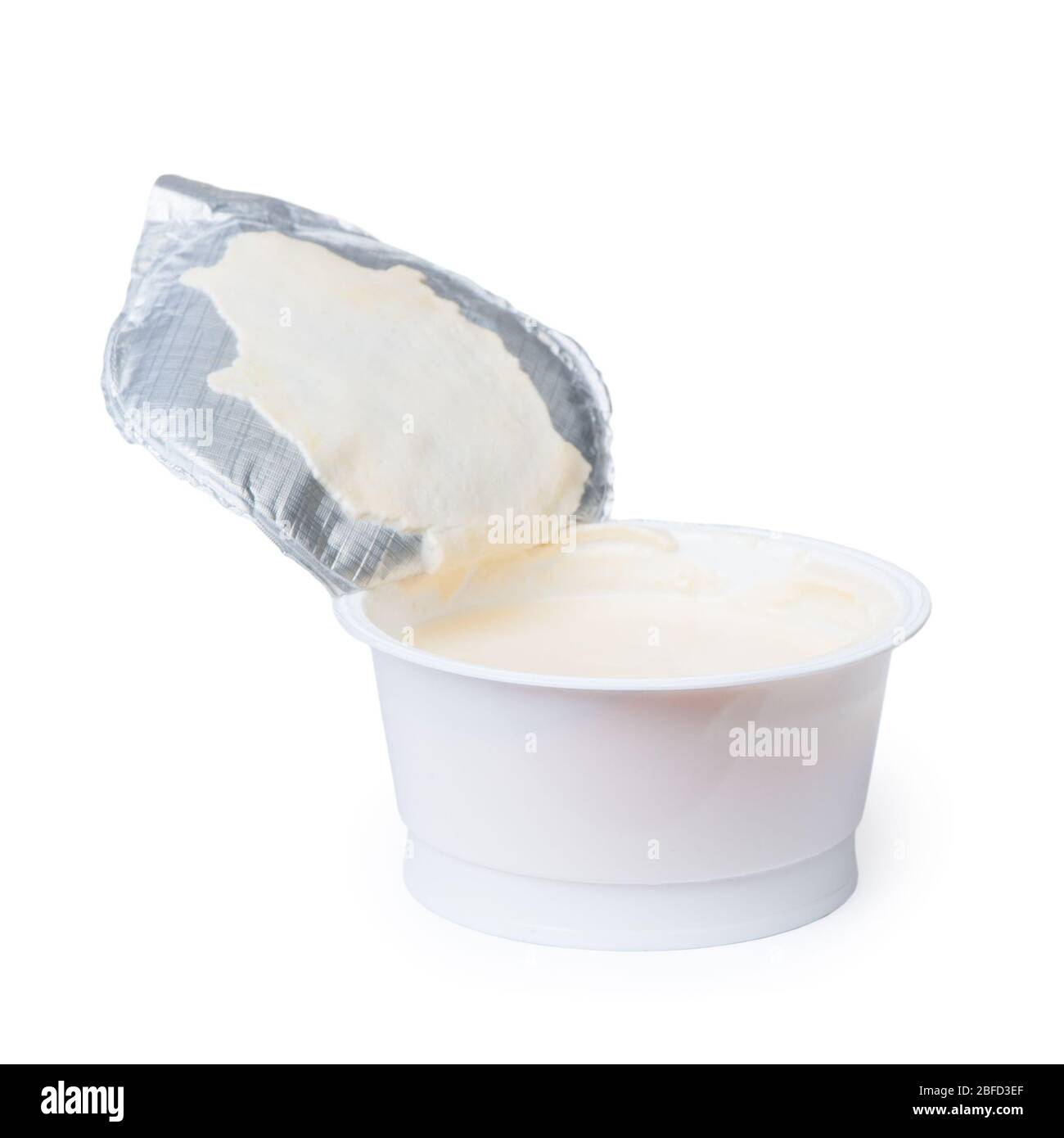 Open expired yogurt isolated on white background Stock Photo Alamy