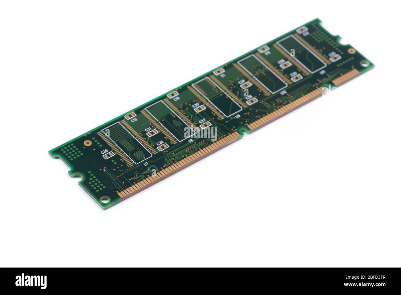 Green stick of RAM memory for computer with electronics components isolated  on white background Stock Photo - Alamy