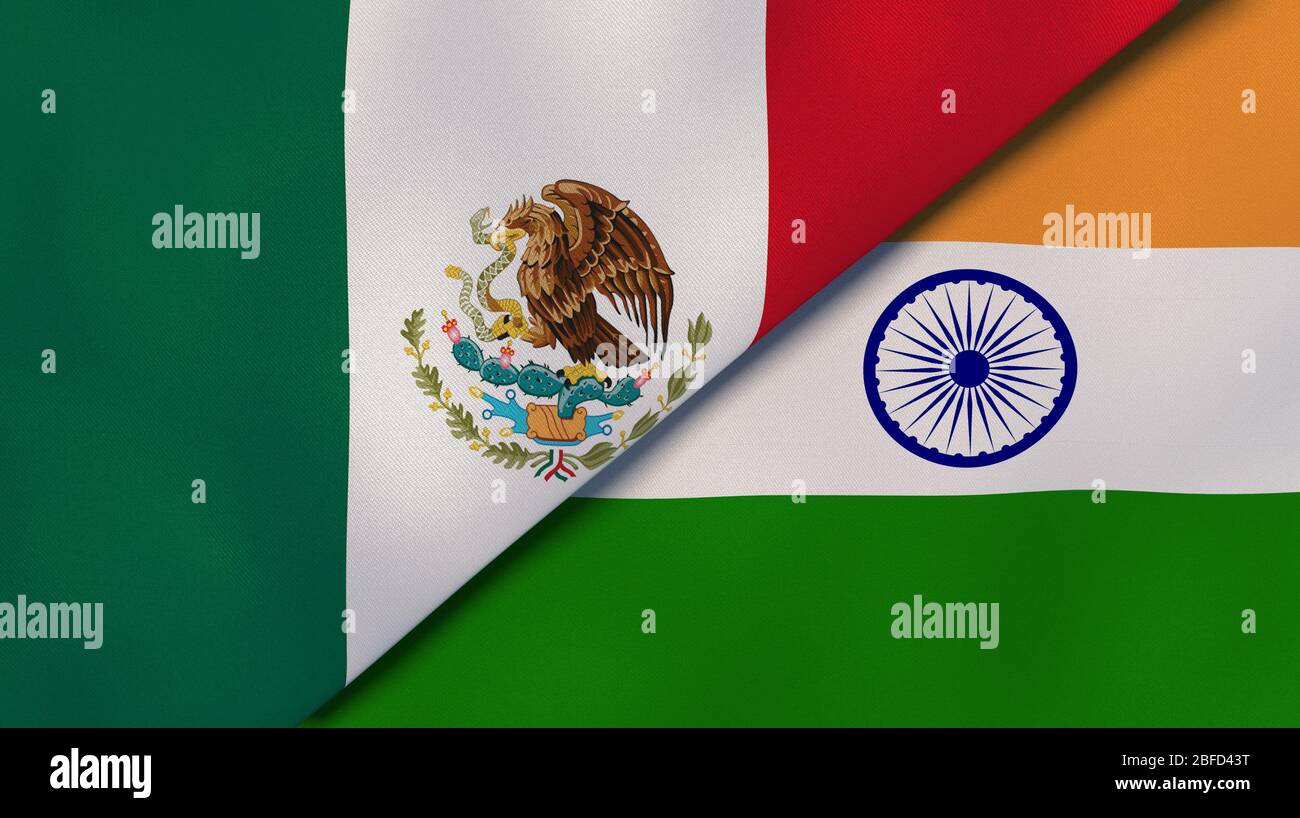 Two states flags of Mexico and India. High quality business background ...