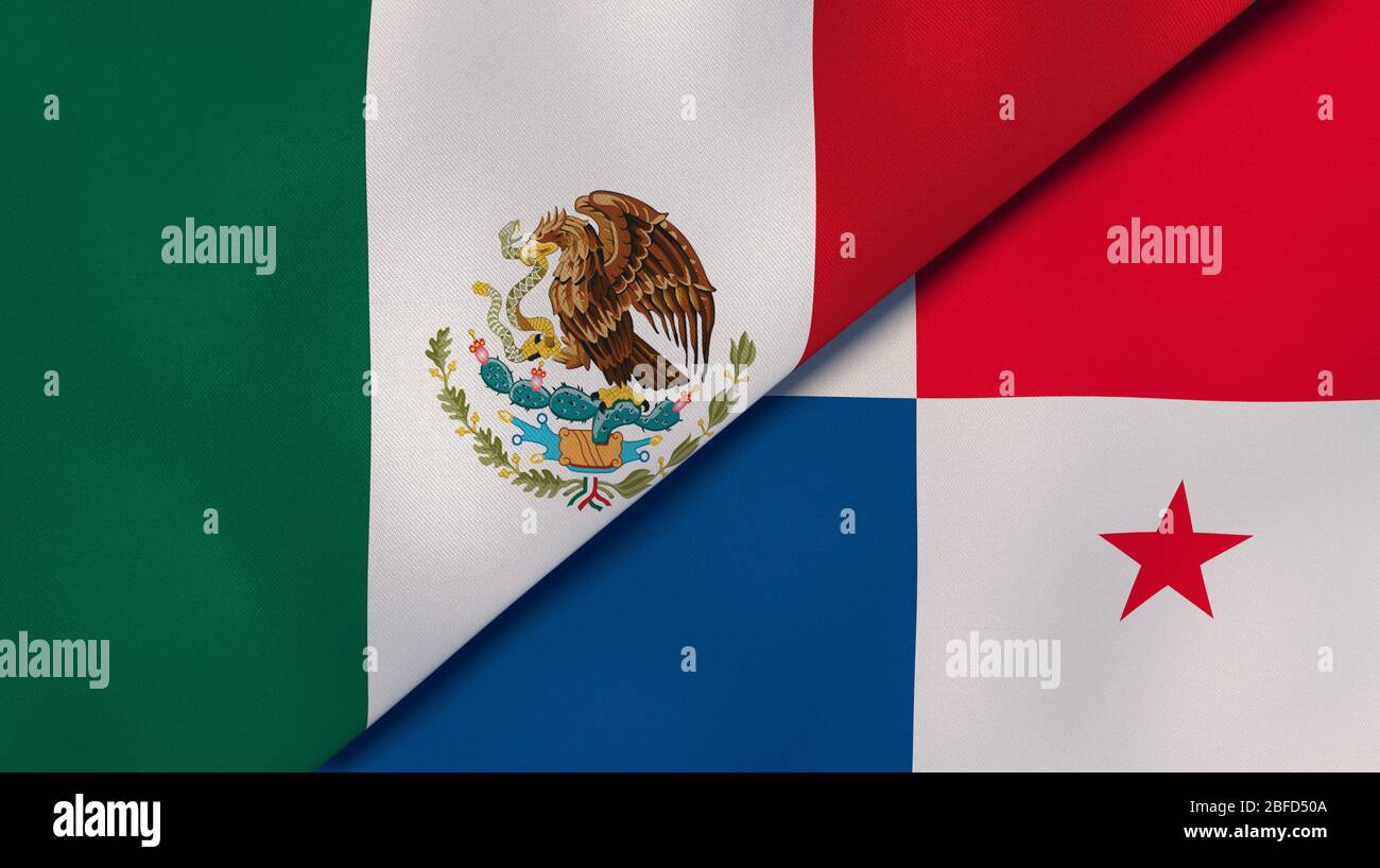 Two states flags of Mexico and Panama. High quality business background. 3d illustration Stock Photo
