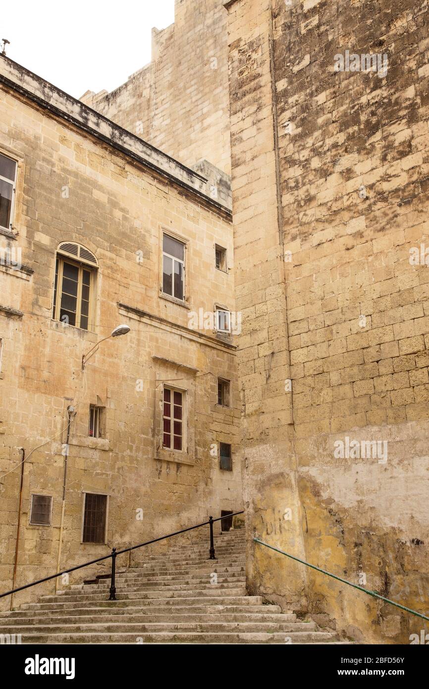 building and architecture of  the side streets of Valletta the capital city of malta Stock Photo