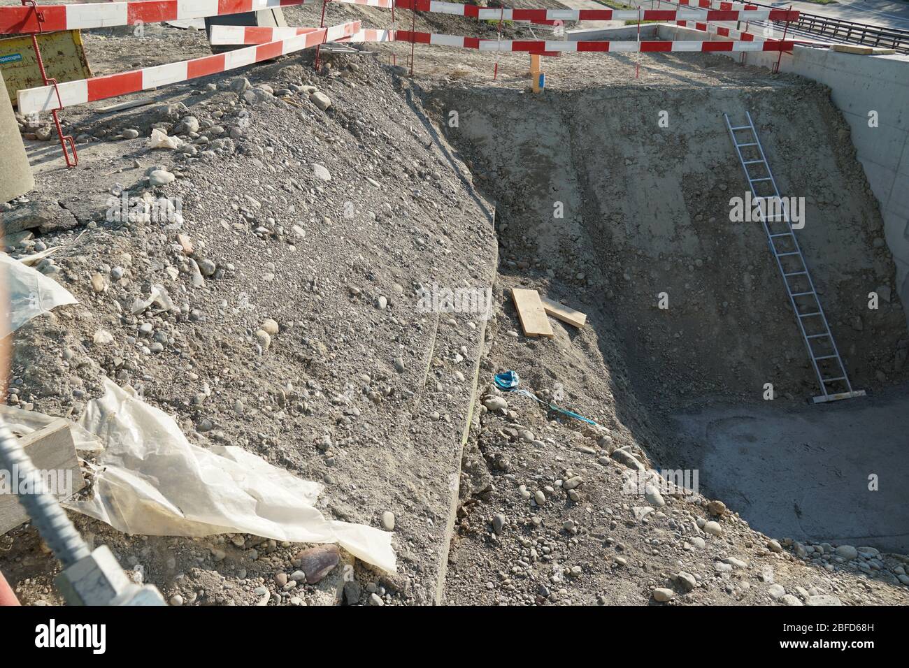 Construction pit or shaft on a civil engineering construction site with