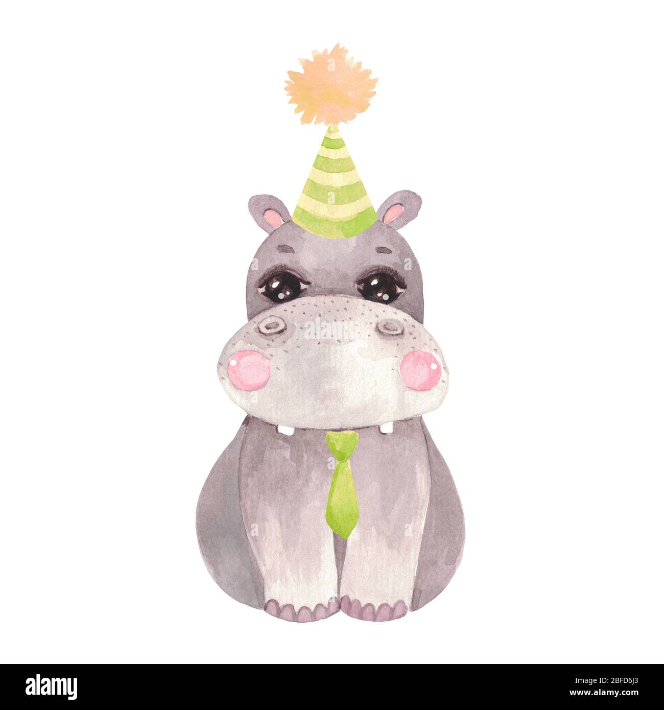 Watercolor Illustration Of A Cute Baby Hippo Birthday Party Show Carnival Safari Animal Clipart For Invitations Baby Shower Nursery Wall Art Stock Photo Alamy