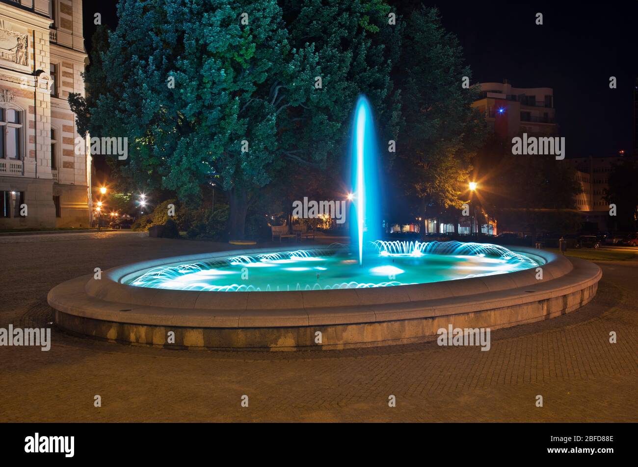 Fountain in front of Regional museum of Western Bohemia in Plzen. Czech Republic Stock Photo