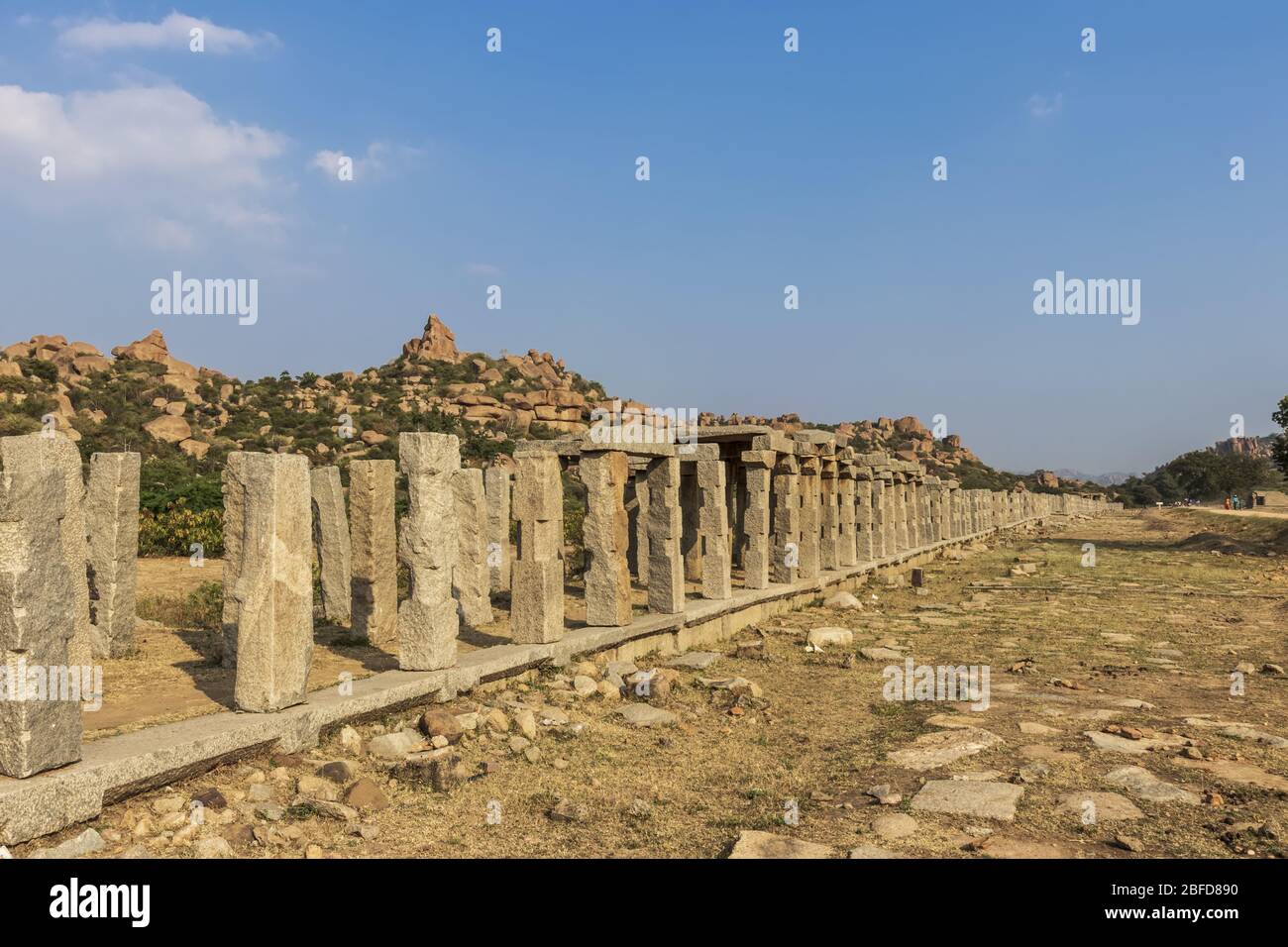 Ancient civilization in Hampi. India, State Karnataka. Old Hindu temples and ruins. Stock Photo