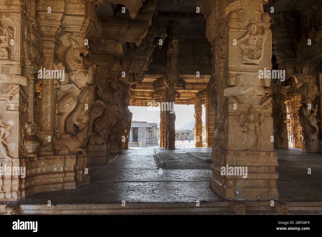 Ancient civilization in Hampi. India, State Karnataka. Old Hindu temples and ruins. The interior of the temple. Stock Photo