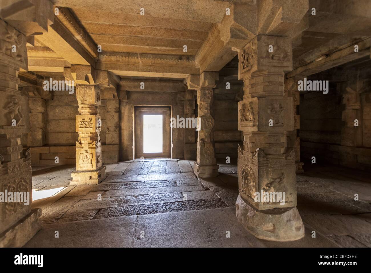 Ancient civilization in Hampi. India, State Karnataka. Old Hindu temples and ruins. The interior of the temple. Stock Photo