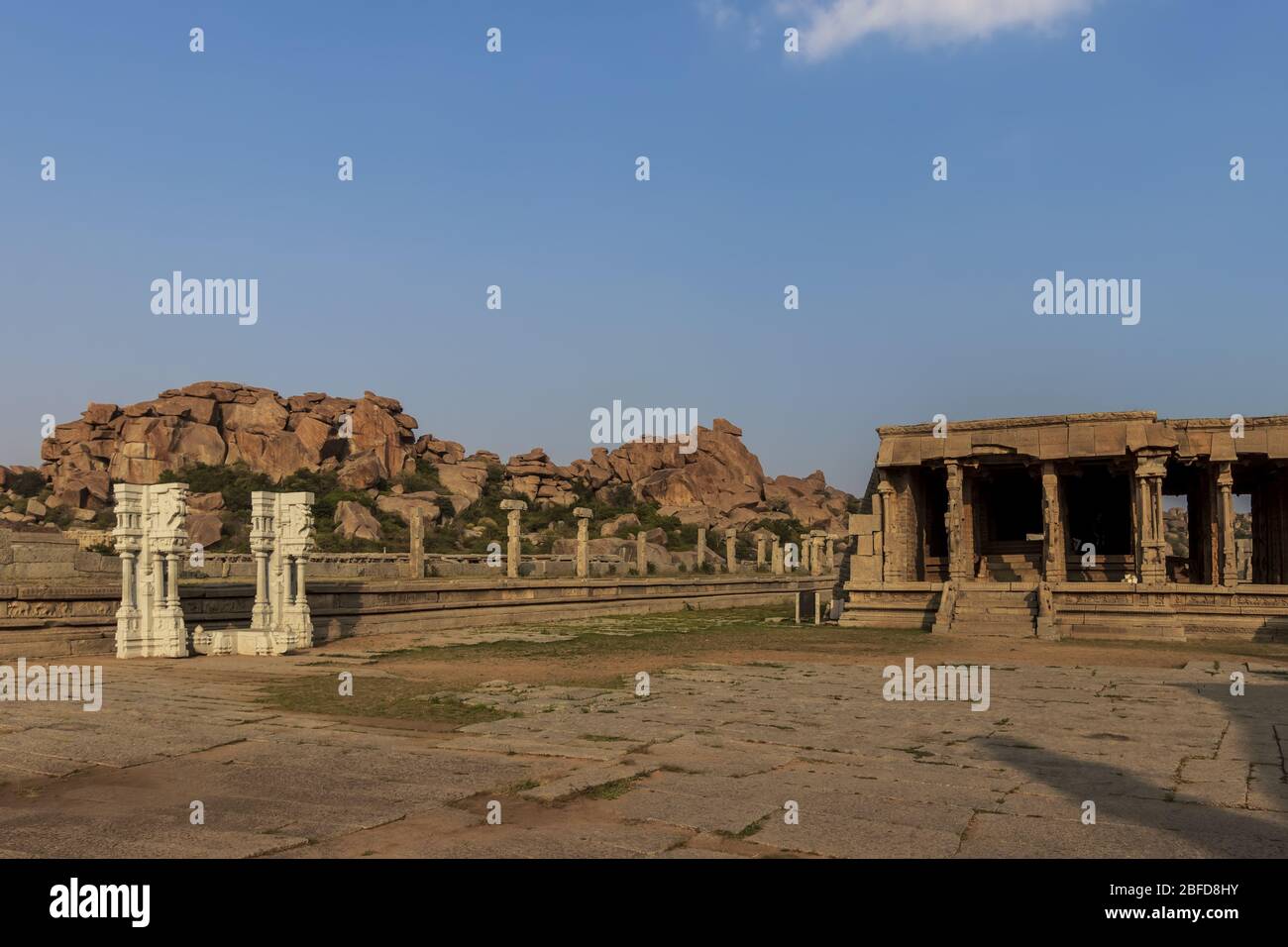 Ancient civilization in Hampi. India, State Karnataka. Old Hindu temples and ruins. Stock Photo