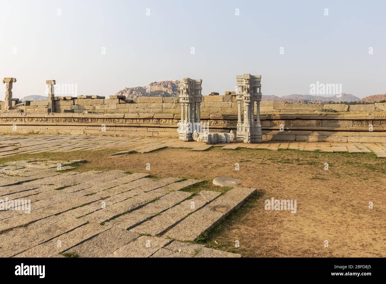 Ancient civilization in Hampi. India, State Karnataka. Old Hindu temples and ruins. Stock Photo