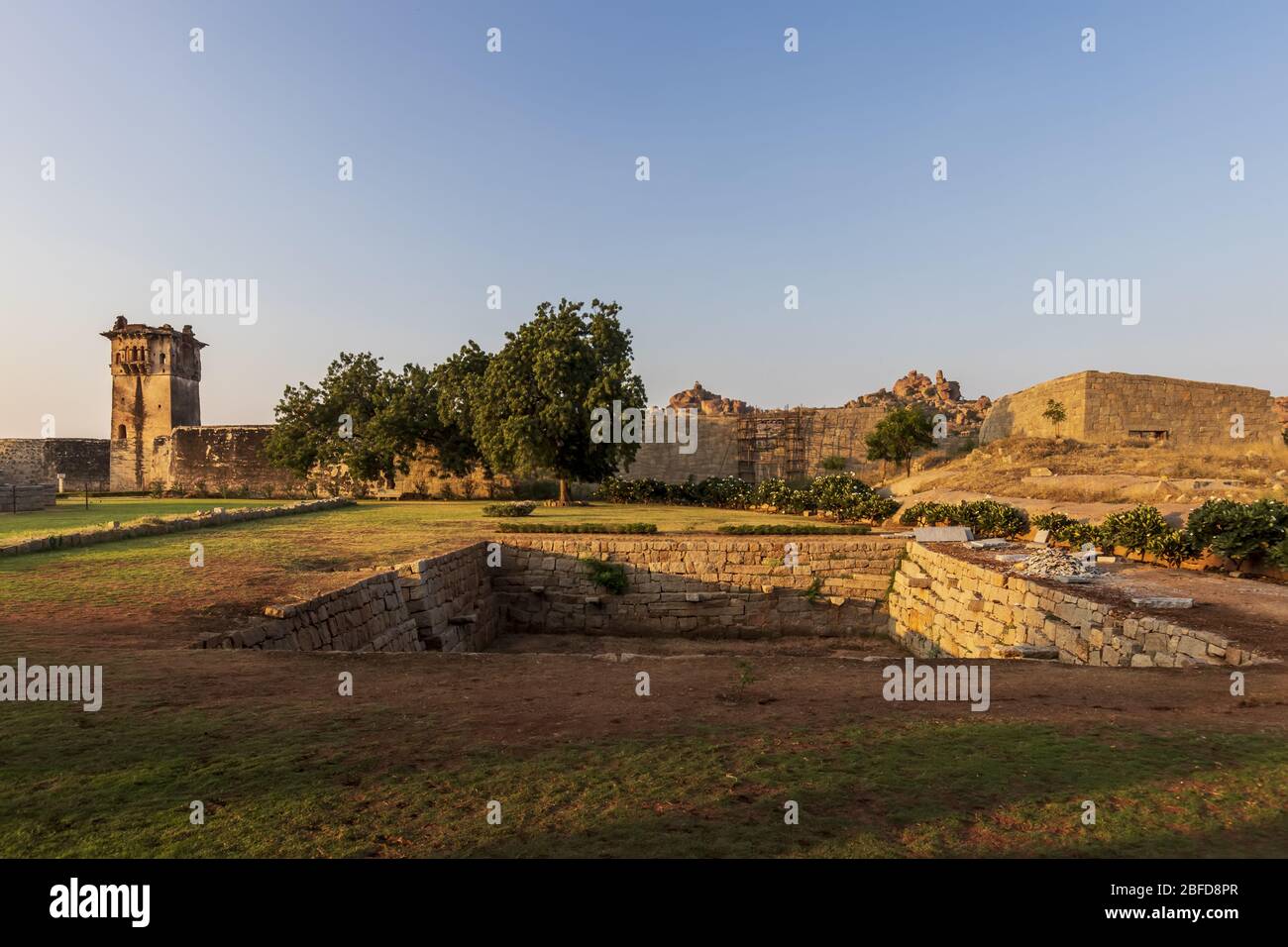 Ancient civilization in Hampi. India, State Karnataka. Old Hindu temples and ruins. Stock Photo