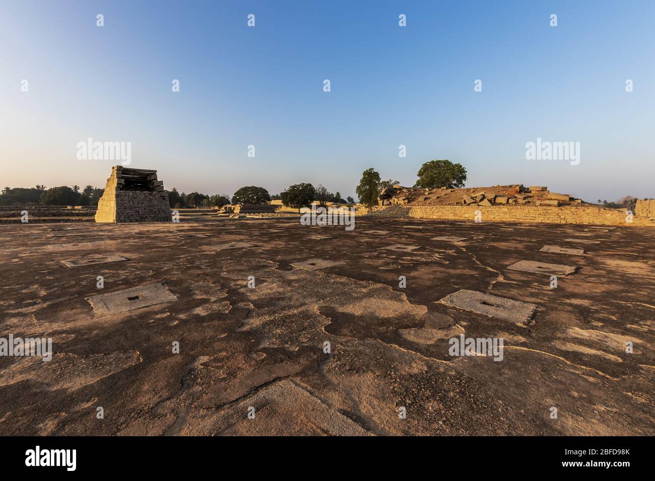 Ancient civilization in Hampi. India, State Karnataka. Old Hindu temples and ruins. Stock Photo