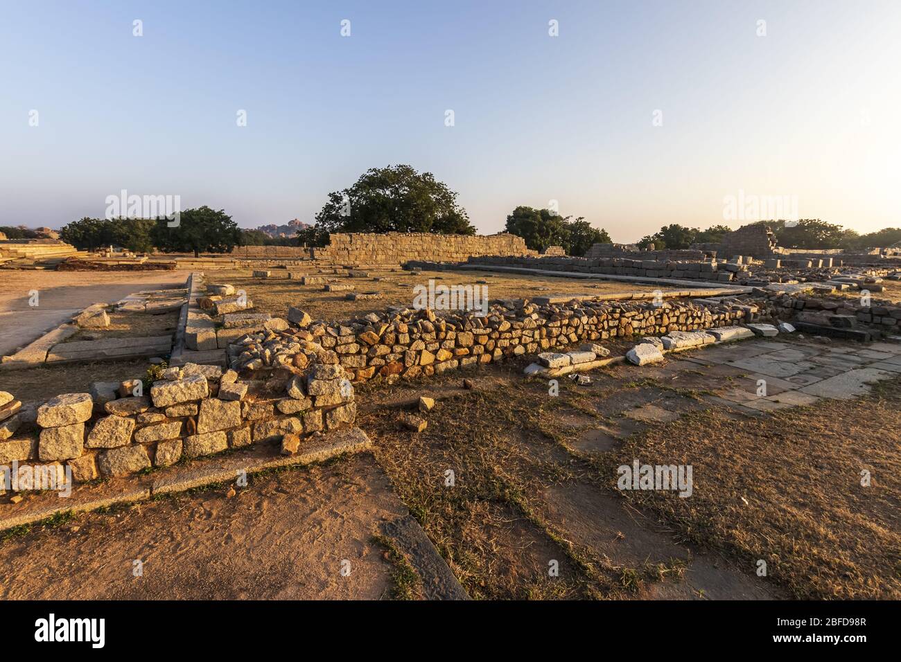 Ancient civilization in Hampi. India, State Karnataka. Old Hindu temples and ruins. Stock Photo