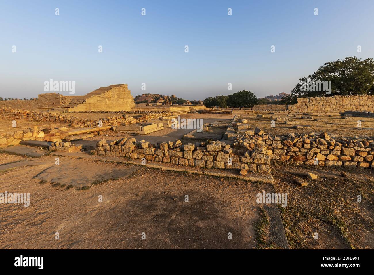 Ancient civilization in Hampi. India, State Karnataka. Old Hindu temples and ruins. Stock Photo