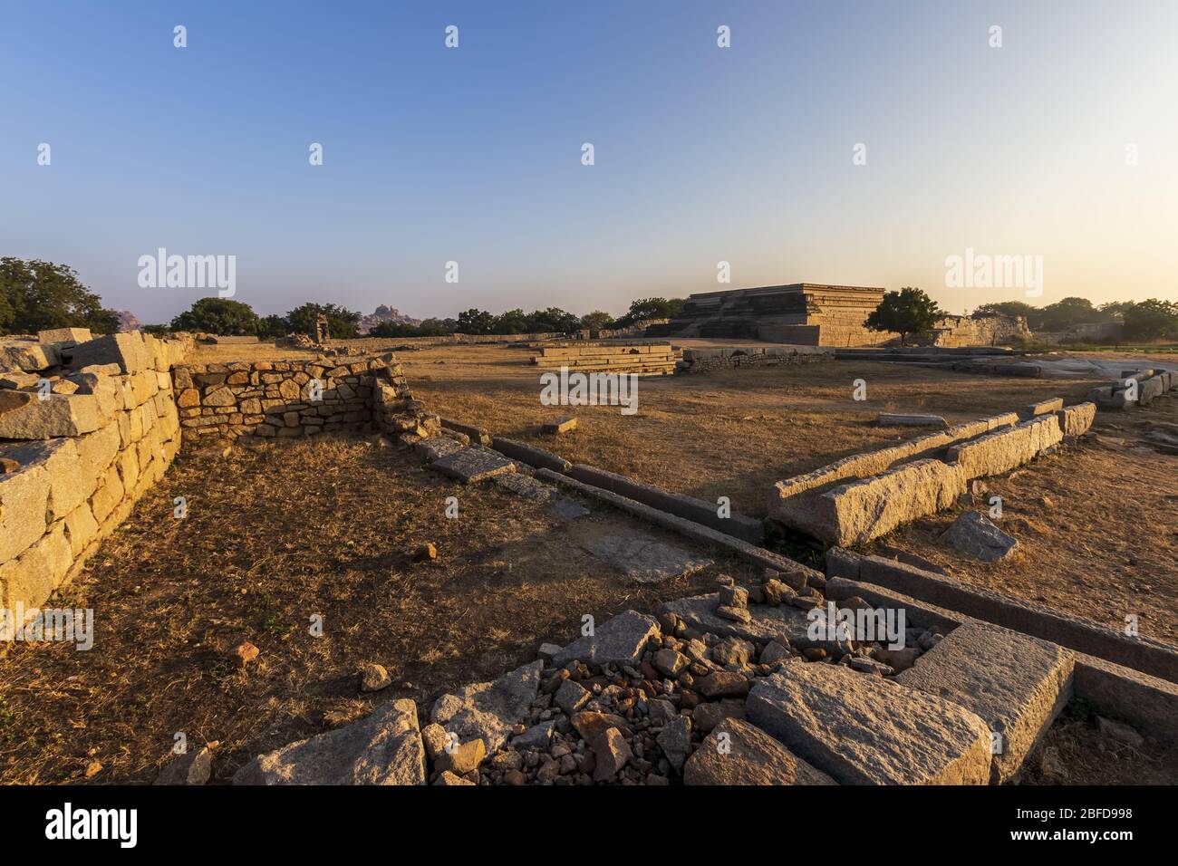 Ancient civilization in Hampi. India, State Karnataka. Old Hindu temples and ruins. Stock Photo