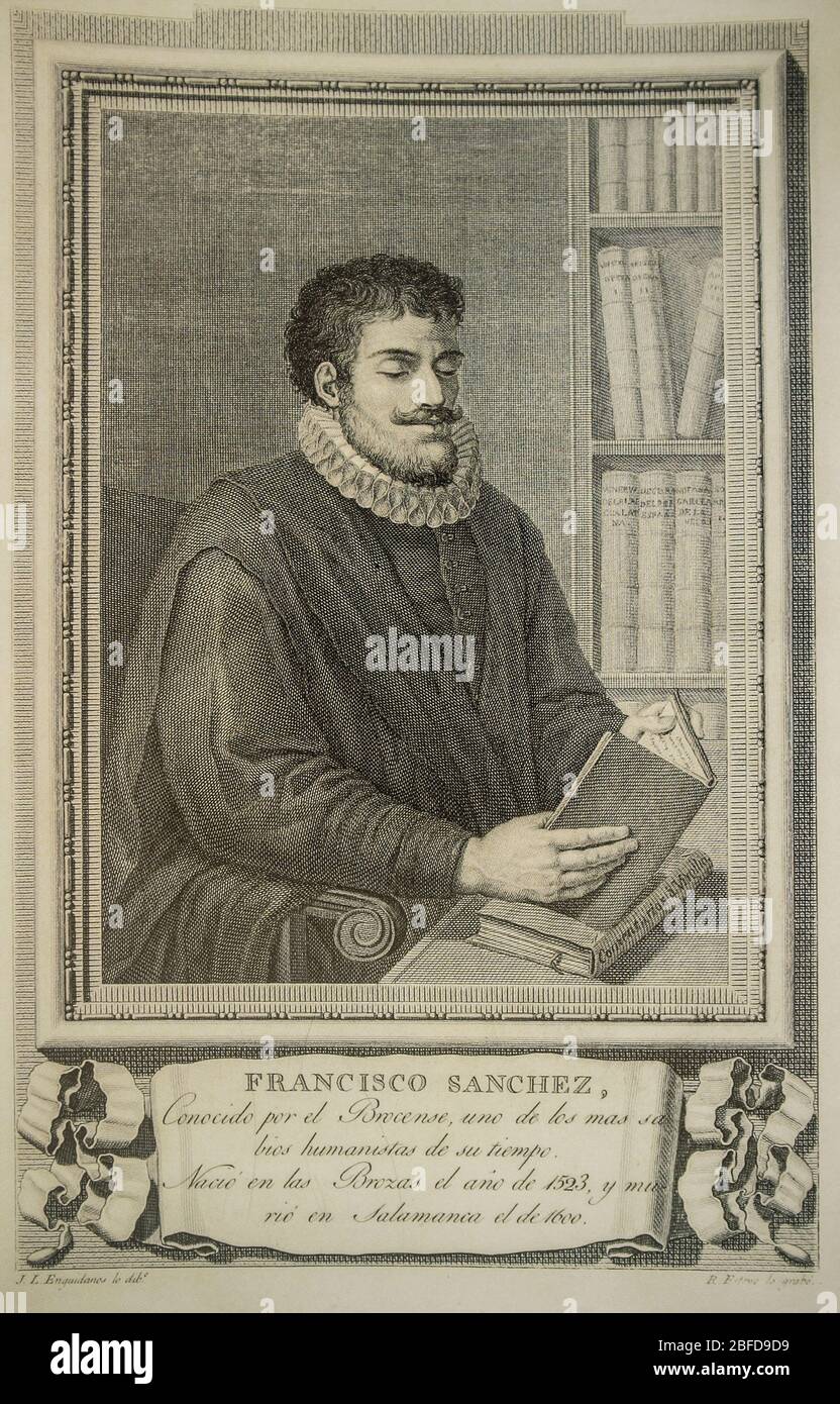 El brocense portrait. 16th Century Spanish philologist and humanist. Francisco Sanchez de las Brozas. Rep at Biblioteca de Extremadura, Badajoz Stock Photo
