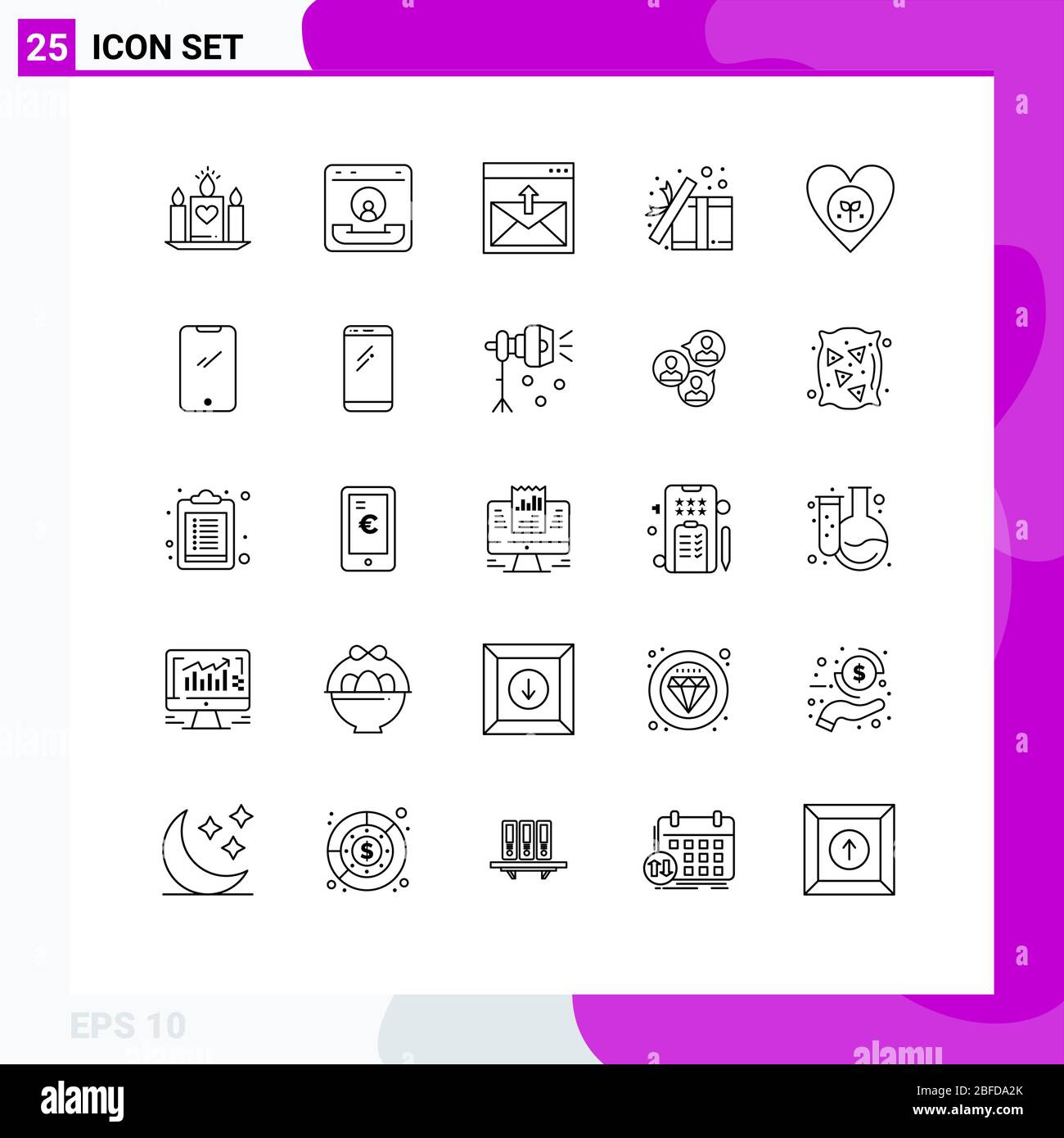 Pictogram Set of 25 Simple Lines of present, gift, help, box, email Editable Vector Design Elements Stock Vector