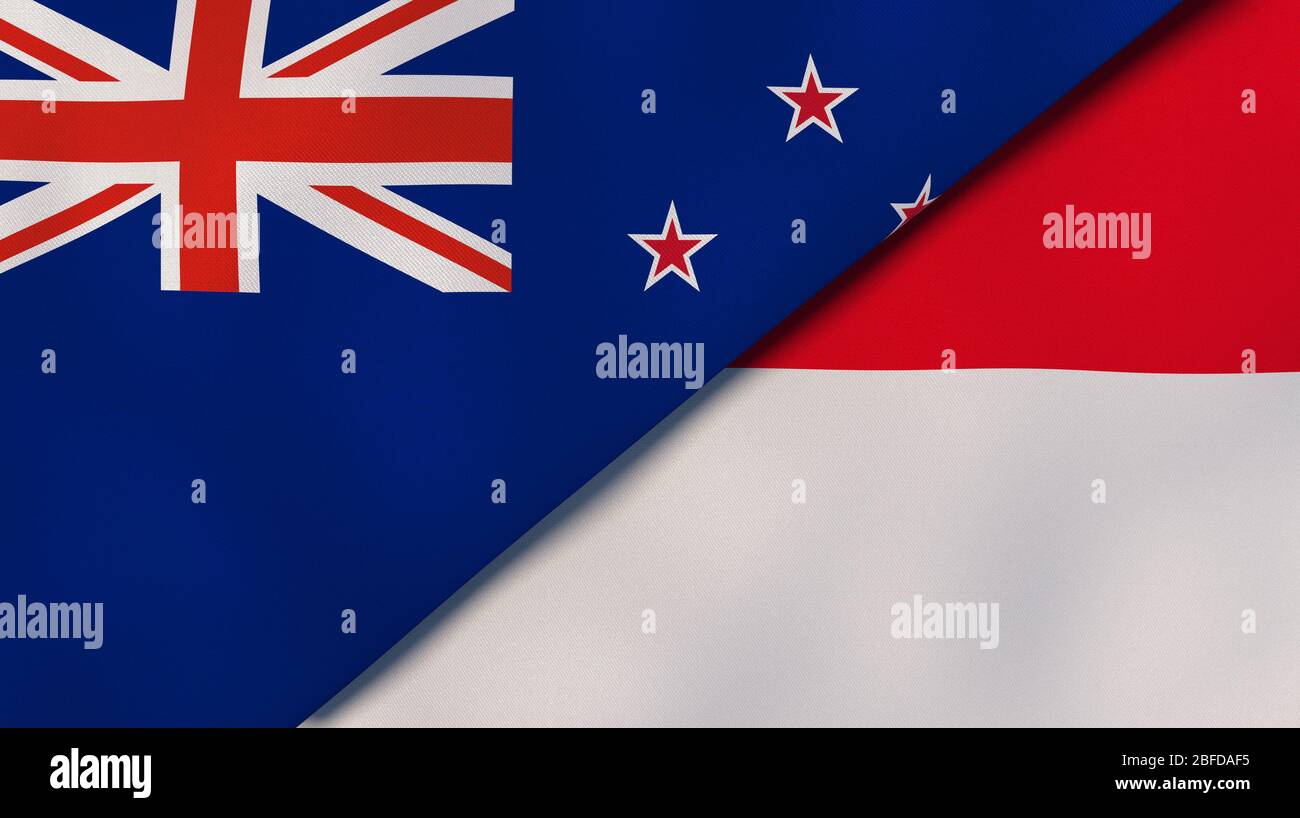 Two states flags of New Zealand and Monaco. High quality business