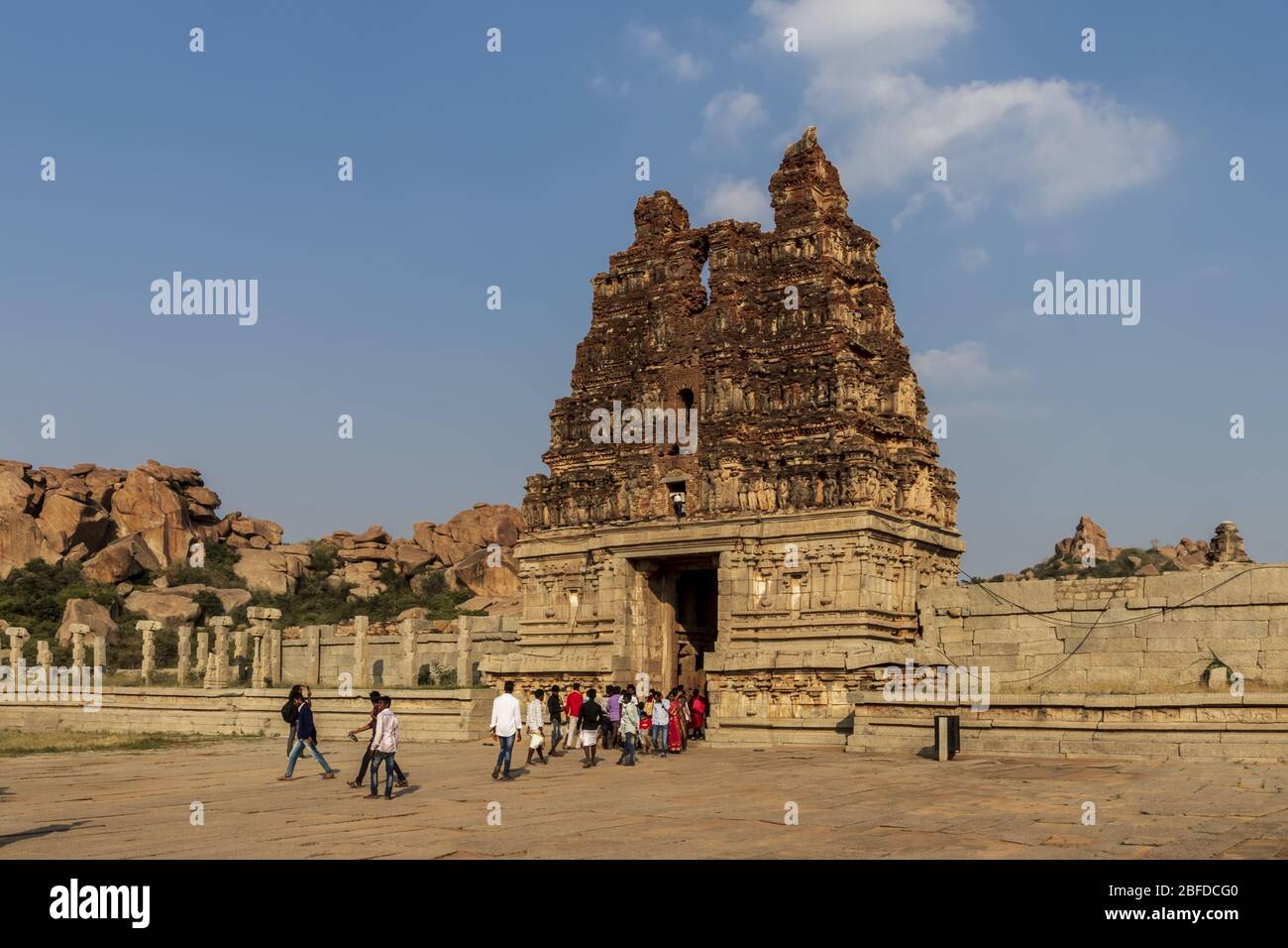 Hampi, India, Karnataka - November 18, 2018: Ancient civilization in Hampi. Old Hindu temples and ruins. Stock Photo